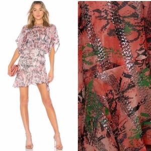 IRO Wobam Printed Metallic Fil Coupé Silk Mini Dress Orange/Silver FR 38/ Medium